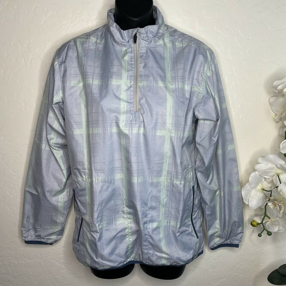 NIKE Golf Womens Light Green & Blue Checkered Windbreaker Size L